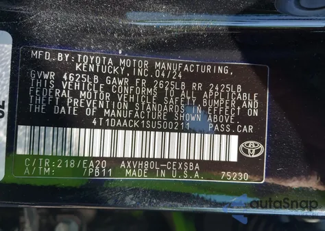 2025 Toyota Camry Se from USA, damaged, VIN 4T1DAACK1SU500211